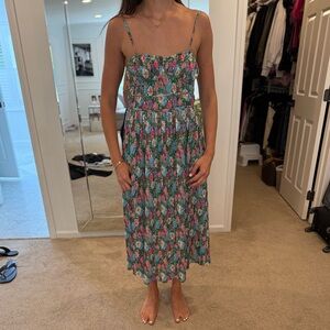 Zara Floral Spaghetti Strap Midi Dress